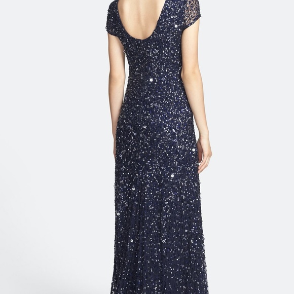 New Adrianna Papell sequin scoop back gown in navy - Picture 6 of 9